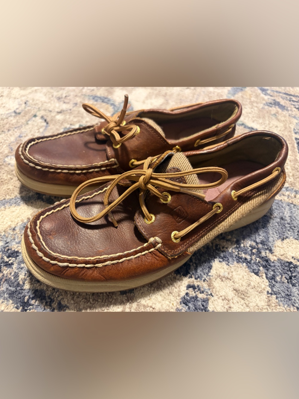 Sperry Top-Sider Brown Leather & Tan Canvas Boat Shoes - Women’s Flats